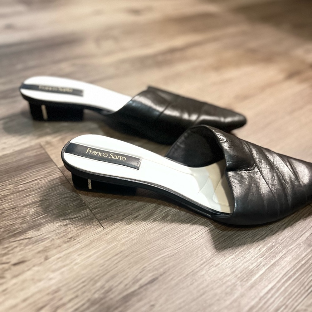 Franco Sarto Black Mules Sleek Design